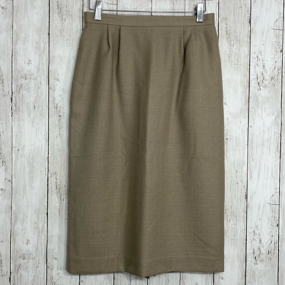 Vintage 90s Kasper Tan Wool Blend Fully Lined Straight Pencil Skirt 6
